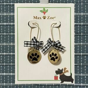 NWOT | Max & Zoe | Paw Print with Checkered Bow Earrings (RET $20)